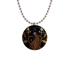 Peacock Plumage Bird Decorative Pattern Graceful 1  Button Necklace by Ravend