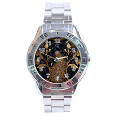 Peacock Plumage Bird Decorative Pattern Graceful Stainless Steel Analogue Watch by Ravend