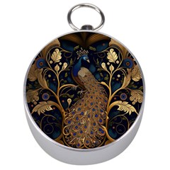 Peacock Plumage Bird Decorative Pattern Graceful Silver Compasses by Ravend