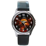 Dragon Art Fire Digital Fantasy Round Metal Watch Front