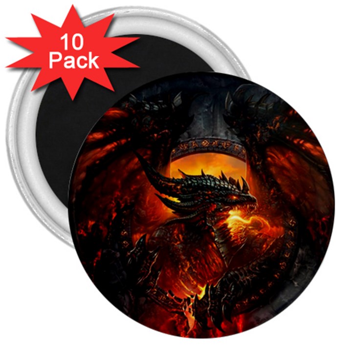 Dragon Art Fire Digital Fantasy 3  Magnets (10 pack) 