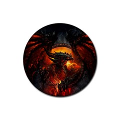 Dragon Art Fire Digital Fantasy Rubber Round Coaster (4 Pack) by Celenk