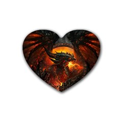 Dragon Art Fire Digital Fantasy Rubber Heart Coaster (4 Pack) by Celenk