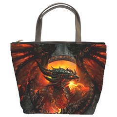 Dragon Art Fire Digital Fantasy Bucket Bag by Celenk