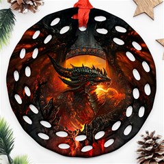 Dragon Art Fire Digital Fantasy Round Filigree Ornament (two Sides)