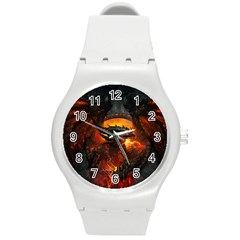 Dragon Art Fire Digital Fantasy Round Plastic Sport Watch (m) by Celenk