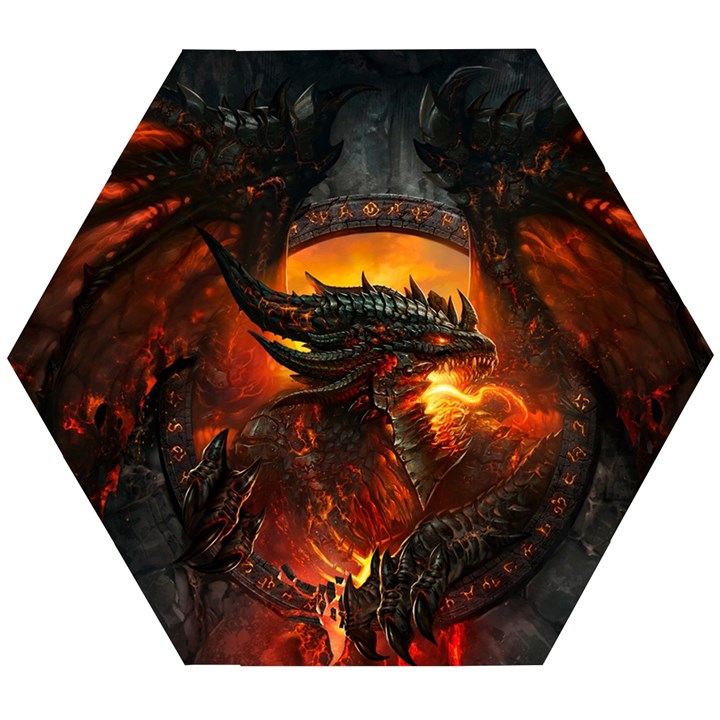 Dragon Art Fire Digital Fantasy Wooden Puzzle Hexagon