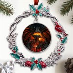 Dragon Art Fire Digital Fantasy Metal X mas Wreath Holly leaf Ornament Front