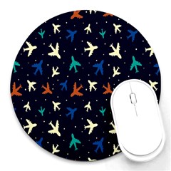 Blue Background Cute Airplanes Round Mousepad by ConteMonfrey