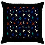 Blue background cute airplanes Throw Pillow Case (Black) Front