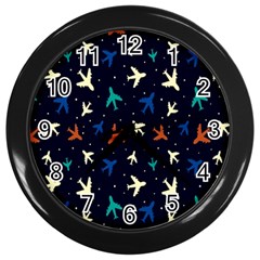 Blue Background Cute Airplanes Wall Clock (black) by ConteMonfrey