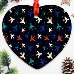 Blue Background Cute Airplanes Heart Ornament (two Sides)