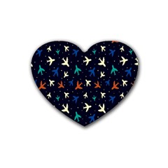 Blue Background Cute Airplanes Rubber Heart Coaster (4 Pack) by ConteMonfrey