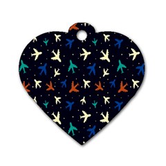 Blue Background Cute Airplanes Dog Tag Heart (one Side) by ConteMonfrey