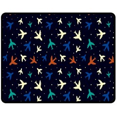 Blue Background Cute Airplanes Fleece Blanket (medium) by ConteMonfrey