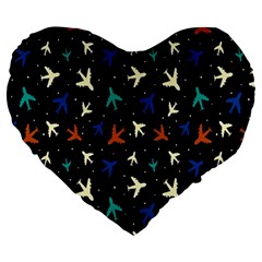 Blue Background Cute Airplanes Large 19  Premium Heart Shape Cushions by ConteMonfrey