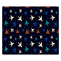 Blue Background Cute Airplanes Two Sides Premium Plush Fleece Blanket (small) by ConteMonfrey