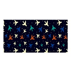 Blue Background Cute Airplanes Satin Shawl 45  X 80  by ConteMonfrey