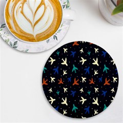 Blue Background Cute Airplanes Uv Print Round Tile Coaster by ConteMonfrey