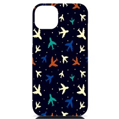 Blue Background Cute Airplanes Iphone 14 Plus Black Uv Print Case by ConteMonfrey