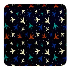 Blue Background Cute Airplanes Square Glass Fridge Magnet (4 Pack) by ConteMonfrey