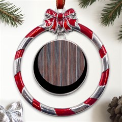 Dark Digital Wood Like Metal Red Ribbon Round Ornament