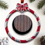 Dark digital Wood like Metal Red Ribbon Round Ornament Front