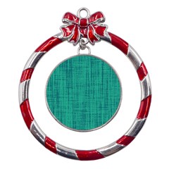 Painted Green Digital Wood Metal Red Ribbon Round Ornament by ConteMonfrey