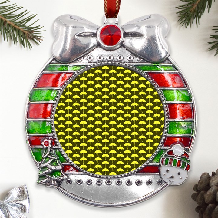 Under My Little yellow Umbrella Metal X Mas Ribbon With Red Crystal Round Ornament