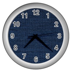 Digital Dark Blue Linen Wall Clock (silver) by ConteMonfrey