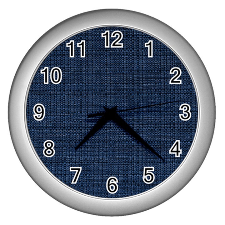 Digital dark blue Linen Wall Clock (Silver)