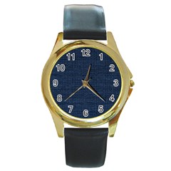 Digital Dark Blue Linen Round Gold Metal Watch by ConteMonfrey