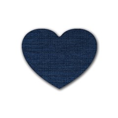 Digital Dark Blue Linen Rubber Coaster (heart) by ConteMonfrey