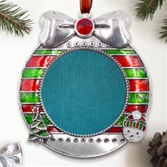 Blue Digital Fabric Metal X mas Ribbon With Red Crystal Round Ornament by ConteMonfrey