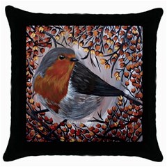 European Robin Throw Pillow Case (black)