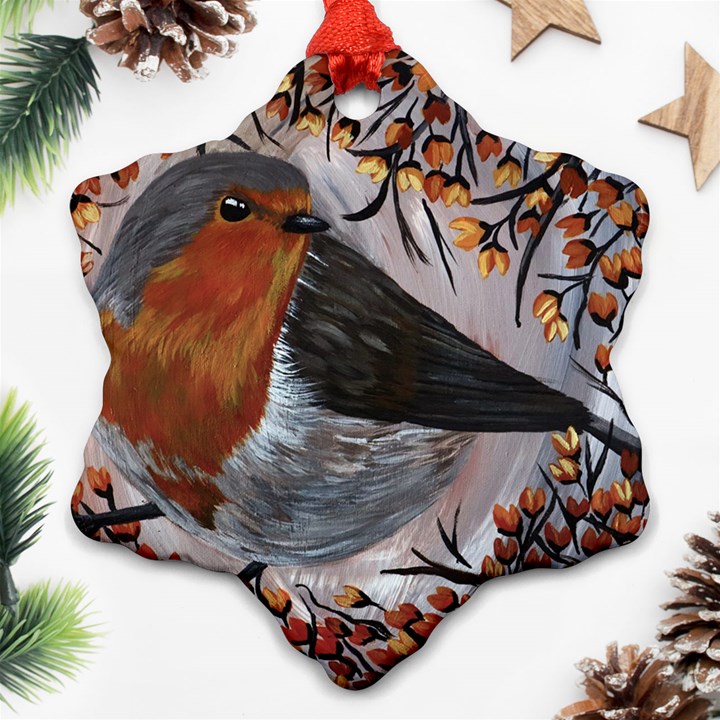 European robin Snowflake Ornament (Two Sides)