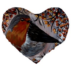 European Robin Large 19  Premium Flano Heart Shape Cushions by EireneSan