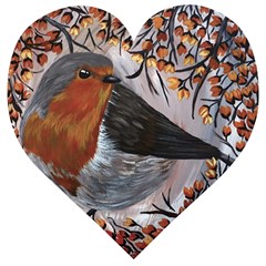 European Robin Wooden Puzzle Heart by EireneSan