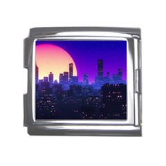 The Sun Night Music The City Background 80s, 80 s Synth Mega Link Italian Charm (18mm) by uniart180623