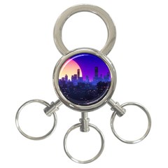 The Sun Night Music The City Background 80s, 80 s Synth 3-ring Key Chain by uniart180623