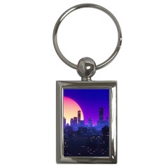 The Sun Night Music The City Background 80s, 80 s Synth Key Chain (rectangle) by uniart180623