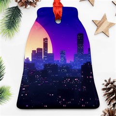 The Sun Night Music The City Background 80s, 80 s Synth Bell Ornament (two Sides) by uniart180623