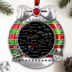 Black Background With Text Overlay Mathematics Formula Board Metal X mas Ribbon With Red Crystal Round Ornament by uniart180623