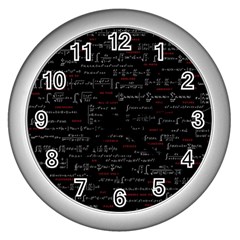 Black Background With Text Overlay Digital Art Mathematics Wall Clock (silver) by uniart180623