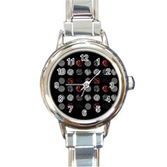 Black And Multicolored Polka Dot Artwork Digital Art Round Italian Charm Watch