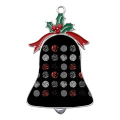 Black And Multicolored Polka Dot Artwork Digital Art Metal Holly Leaf Bell Ornament by uniart180623