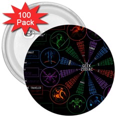 Zodiac Geek 3  Buttons (100 Pack)  by uniart180623