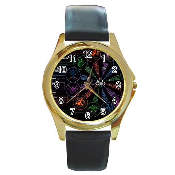 Zodiac Geek Round Gold Metal Watch