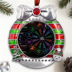 Zodiac Geek Metal X mas Ribbon With Red Crystal Round Ornament