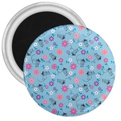 Pink And Blue Floral Wallpaper 3  Magnets by uniart180623